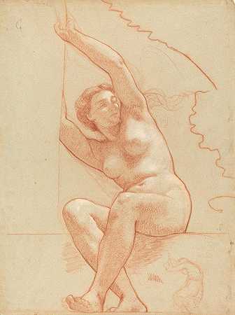 Charles Louis Müller的《一个坐在窗台上的裸女》