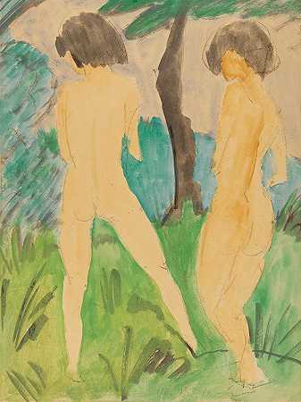 奥托·穆勒《风景中的两个裸体女性》