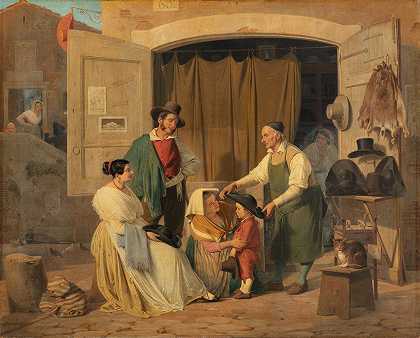 《罗马农民为他们的小儿子买帽子，谁将成为修道院院长》作者：Albert Küchler