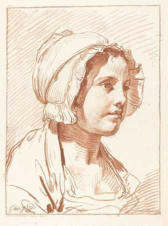 路易·马林·博内特的《戴帽子的年轻女人的头像》