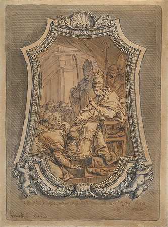 查尔斯·安德烈·凡·卢（Charles Andrévan Loo）授予圣格雷戈里圣职后，罗马神职人员向他致敬