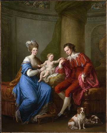 “第十二代德比伯爵爱德华·史密斯·斯坦利，与他的第一任妻子，伊丽莎白·汉密尔顿夫人和他们的儿子，爱德华·史密斯·斯坦利安吉丽卡·考夫曼