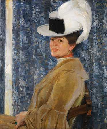 弗里茨·埃勒（Fritz Erler）的《安娜·埃勒戴羽毛帽肖像》