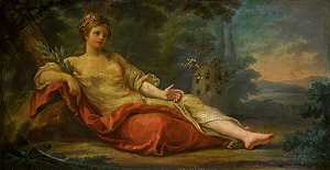 法国学校的《女神梅丽莎躺在风景中的蜂巢旁》