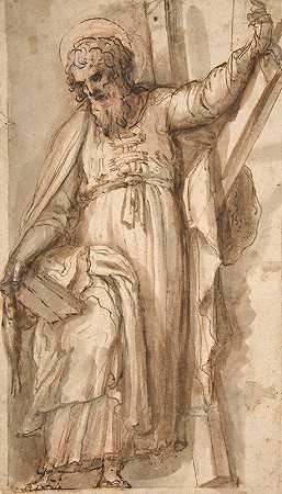 法布里齐奥·桑塔菲德的《圣安德鲁，使徒，带十字架、书和鱼》