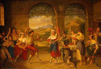 迪特里希·威廉·林道（Dietrich Wilhelm Lindau）的《萨尔塔雷罗在罗马奥斯特利亚》（A Saltarello Being Dance In A Roman Osteria）