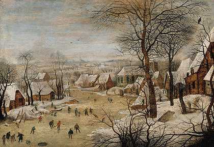 《溜冰者和鸟笼的冬季风景》，作者：Pieter Brueghel The Younger