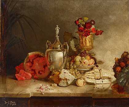 西奥多·克莱门特·斯蒂尔的《水果和瓮的静物》