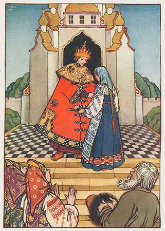 “杜罗奇卡向沙皇展示了她银盘上的苹果。”霍华德·马丁·奥托·特拉弗斯著