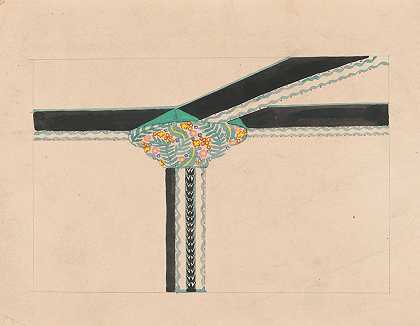 “桥墩、柱头和天花板的花卉设计。”【Winold Reiss绘制的透视立面图