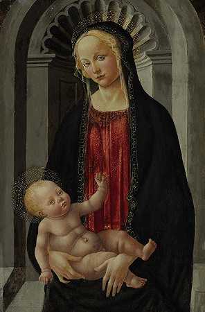 弗朗西斯科·波蒂西尼（Francesco Botticini）的《圣母与孩子》（The Madonna and Child）坐在壁龛里