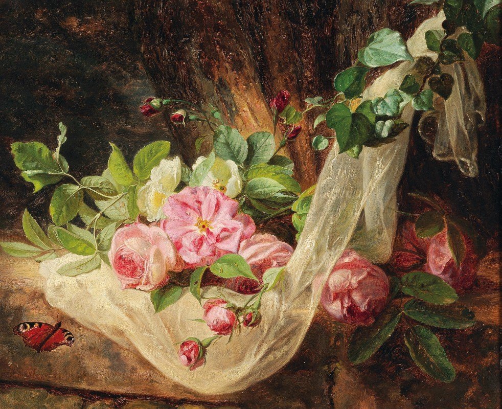 安德烈亚斯·拉赫（Andreas Lach）的《森林地板上的玫瑰静物》