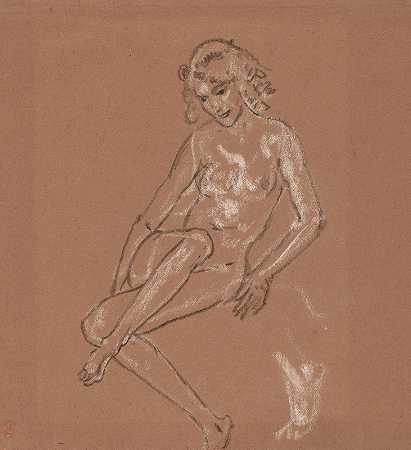 阿瑟·鲍文·戴维斯的《坐着的裸体和一只脚》