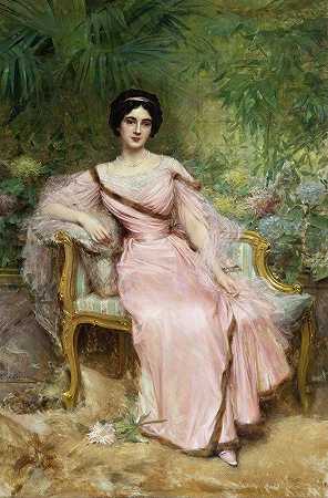 《苏珊娜·胡德洛，内·阿曼德，坐在温室里的肖像》（Léon François Comerre）