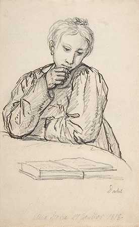 约翰·克里斯蒂安·达尔（Johan Christian Dahl）的《伊琳·玛丽·赫格尔（Eline Marie Heger）小时候倚在桌子上看书的肖像》