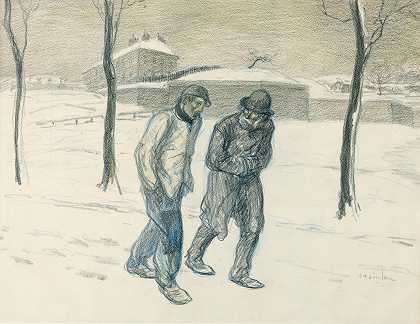 Théophile Alexandre Steinlen的《两个流浪汉在雪中行走》