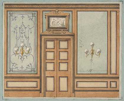 Jules Edmond Charles Lachaise《带双门和煤气灯的镶板室内立面图》