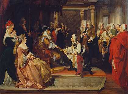 奥古斯特·温泽尔·曼特勒（August Wenzel Mantler）的《贝尔格莱德战役后，查理六世皇帝向尤金王子赠送荣誉之剑》