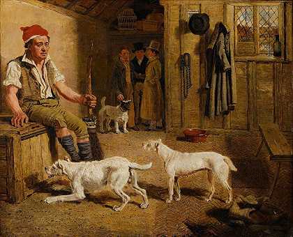 兰伯特·马歇尔的《仆人和牧师杰克·罗素猎犬的室内场景》