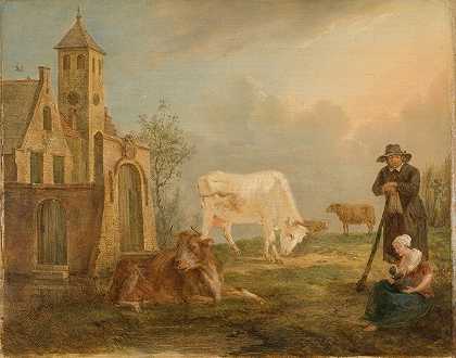 彼得·范·雷格莫特的《农民和奶牛的风景》