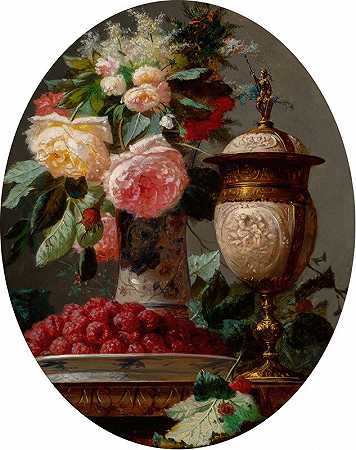 让-巴蒂斯特·罗比（Jean-Baptiste Robie）的《玫瑰与覆盆子的静物》