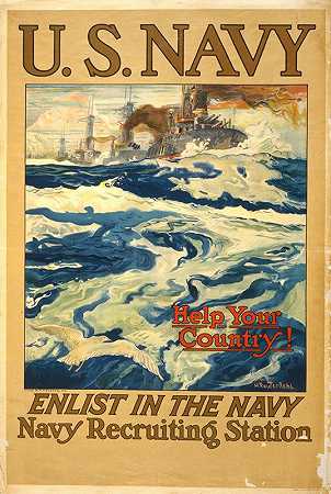 “美国海军——帮助你的国家！加入亨利·鲁特达尔的海军