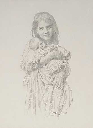 “小女孩和孩子，威廉·阿道夫·布格罗