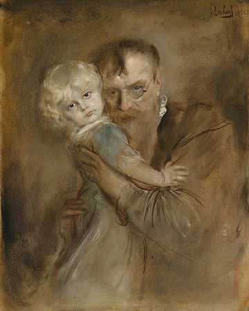 弗朗茨·冯·伦巴赫的《与女儿马里恩的自画像》