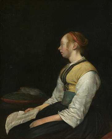 杰拉德·特·博奇的《穿着农民服装的坐着的女孩》