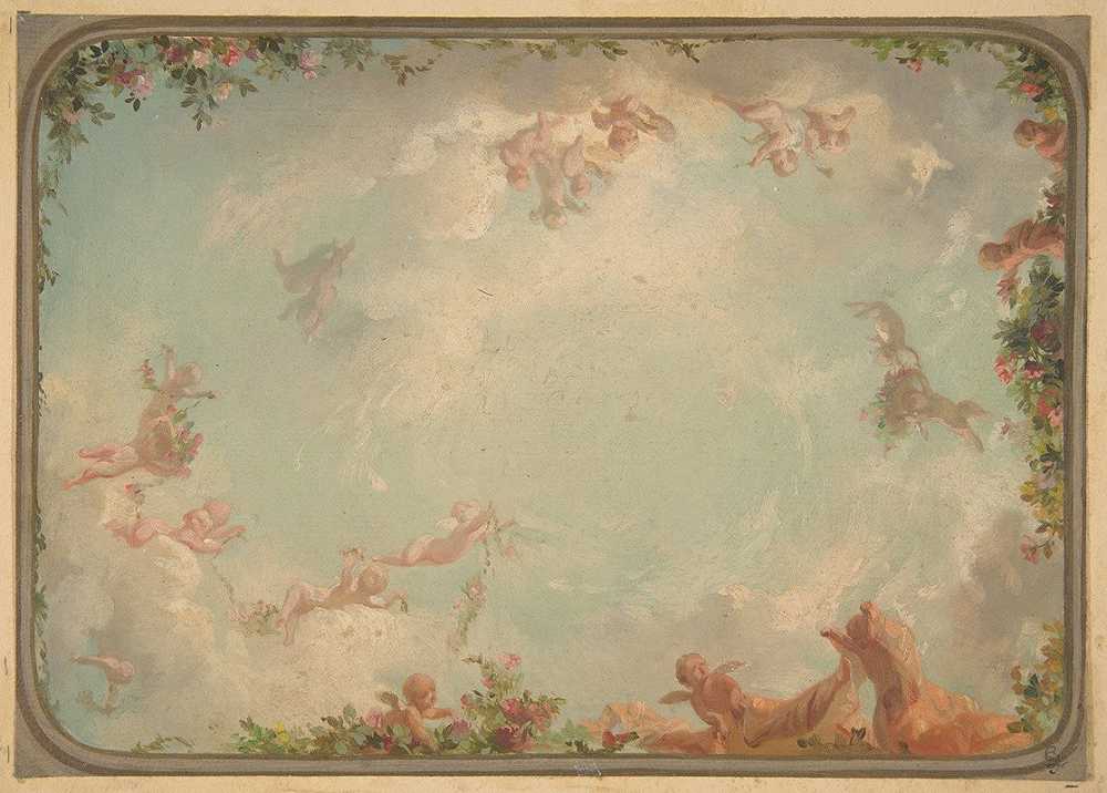 朱尔斯·爱德蒙德·查尔斯·拉查伊斯（Jules Edmond Charles Lachaise）的《画有玫瑰的云彩中的布蒂的天花板设计》