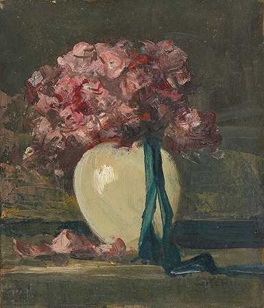 安东·穆勒·维钦的《白色花瓶里的粉红色花朵》