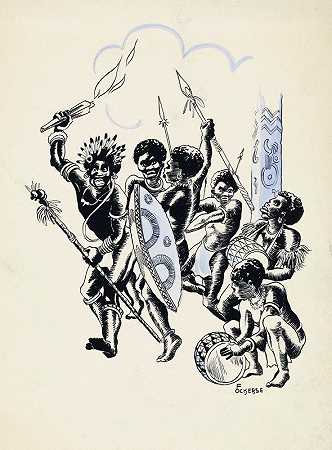 F.Ockerse的《新几内亚人围着图腾柱跳舞》
