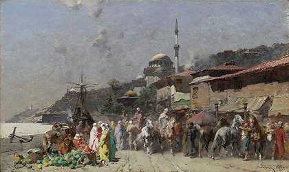 阿尔贝托·帕西尼的《博斯普鲁斯海峡、君士坦丁堡和新清真寺的市场》