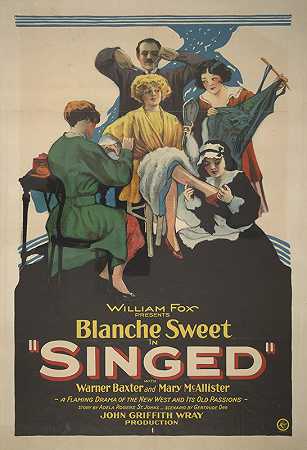 威廉·福克斯（William Fox）在H.C.Miner Litho Co.的《与华纳·巴克斯特（Warner Baxter）和玛丽·麦卡利斯特（Mary McAllister）合唱》中呈现布兰奇·斯威特（Blanche Sweet）。