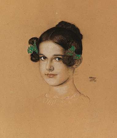 弗朗茨·冯·斯塔克的《戴绿色蝴蝶结的女儿玛丽的肖像》