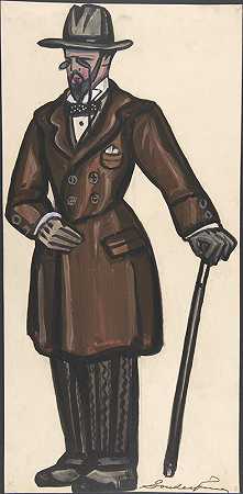 谢尔盖·尤里耶维奇·苏代金（Sergey Yurievich Sudeikin）的《穿着棕色大衣、手杖和松针的男人》