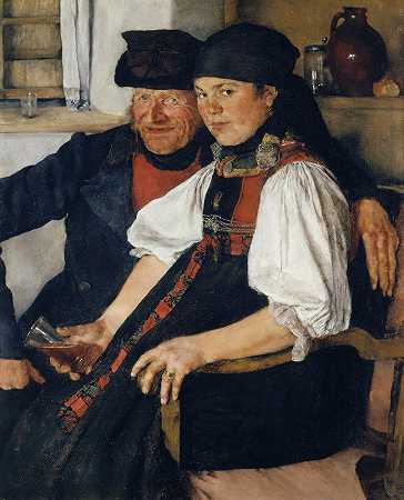 Wilhelm Leibl的《老年农民与年轻女孩》