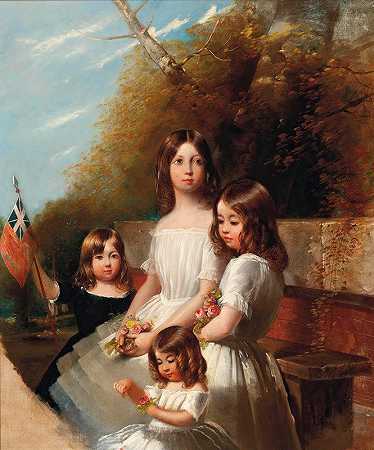 亨利·巴拉德（Henry Barraud）的《风景中四个孩子的集体肖像》