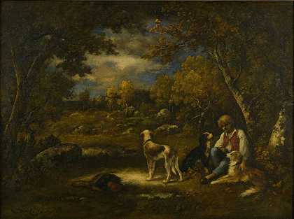 纳西塞·维吉尔·迪亚斯·德·拉佩尼亚的《男孩和他的狗在森林里》