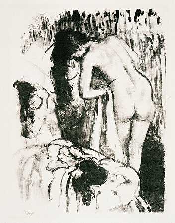 埃德加·德加（Edgar Degas）的《裸女站着，晾干自己》