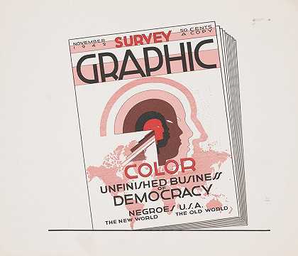 “Survey Graphic Magazine封面的平面设计颜色，未完成的民主事业”