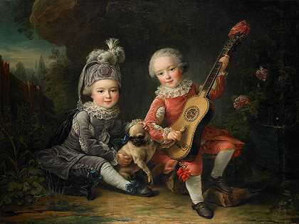 弗朗索瓦·休伯特·德罗伊斯（François Hubert Drouais）的《贝图恩先生与狗玩耍的肖像》