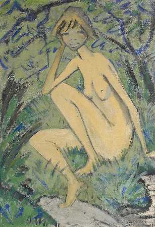 奥托·穆勒《裸体坐在风景中》