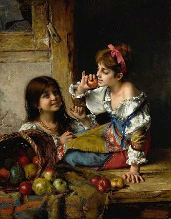 阿列克谢·哈拉莫夫的《苹果和梨的两个女孩》