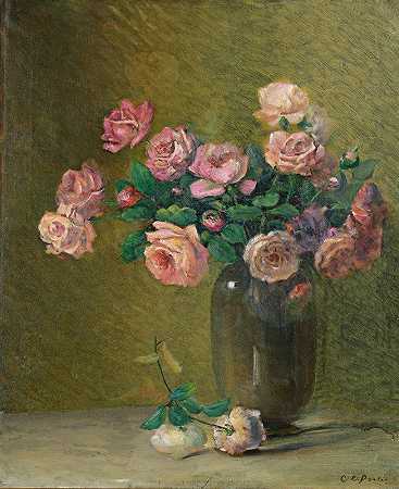 查尔斯·伊桑·波特的《桌上的粉红色玫瑰》