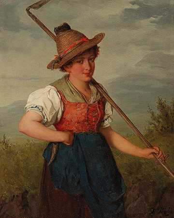 约瑟夫·比彻（Josef Büche）的《穿着传统服装的少女肖像》