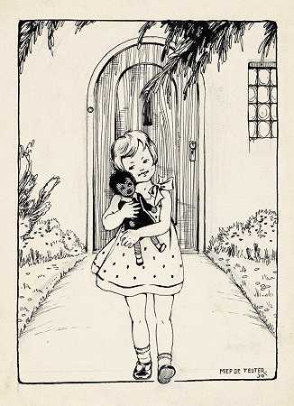 Miep de Feijter的《花园小路上带娃娃的女孩》