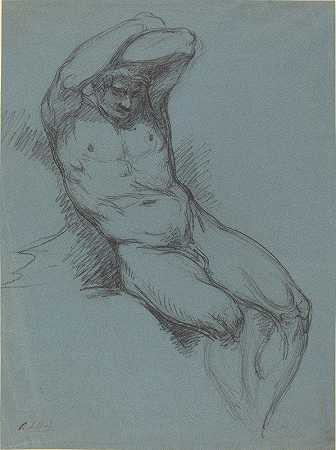 拉斐尔·拉马尔·韦斯特（Raphael Lamar West）的《双手交叉在头上的坐着的裸男》