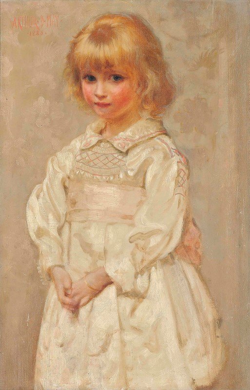 阿瑟·丹皮尔·梅（Arthur Dampier May）的《一个穿着粉色和白色罩衫的年轻女孩的肖像》