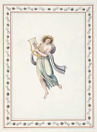 皮埃尔·让·马里埃特（Pierre Jean Mariette）的《半裸女子弹竖琴》